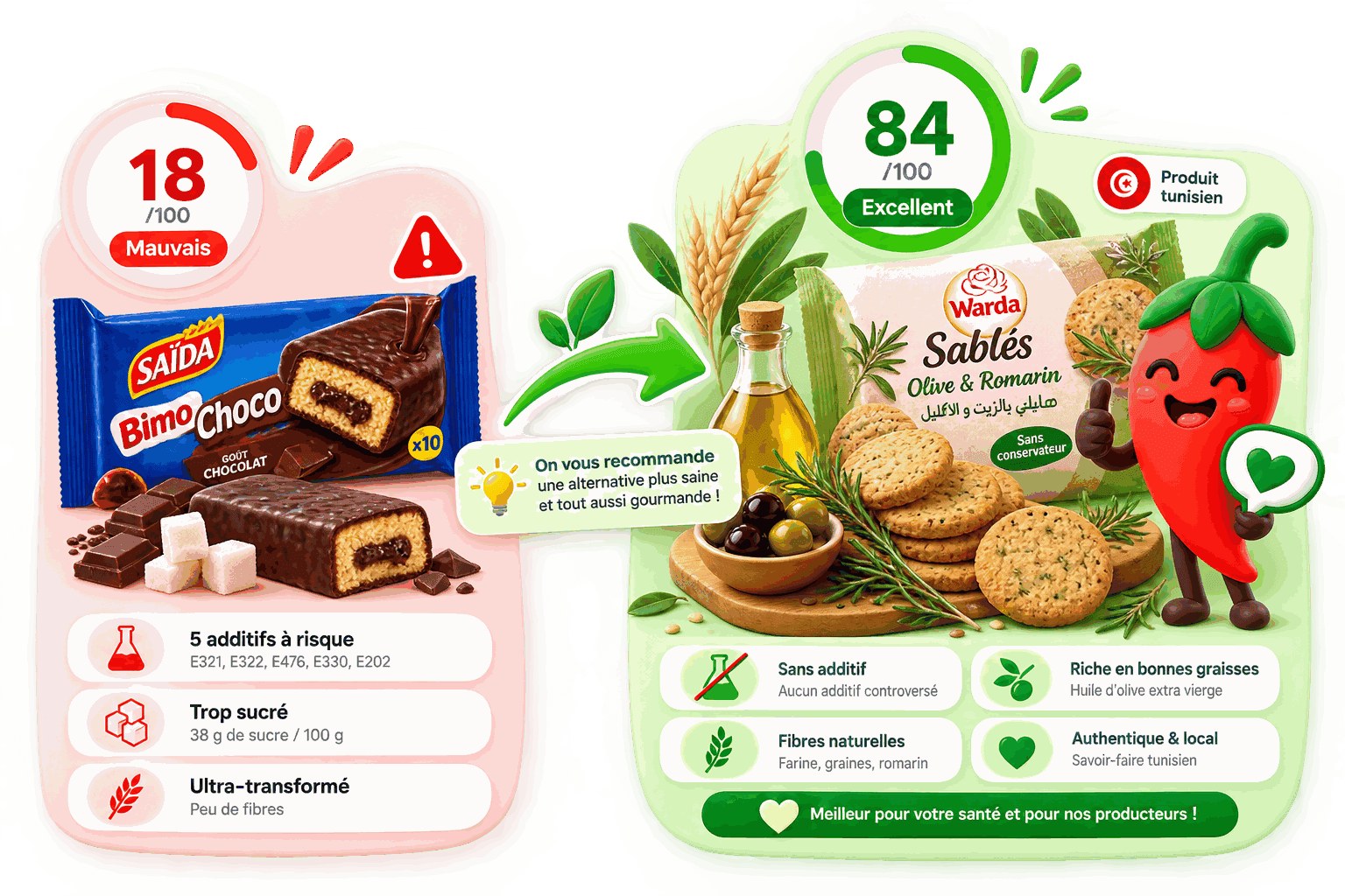 Comparaison entre un produit transformé et une alternative locale saine